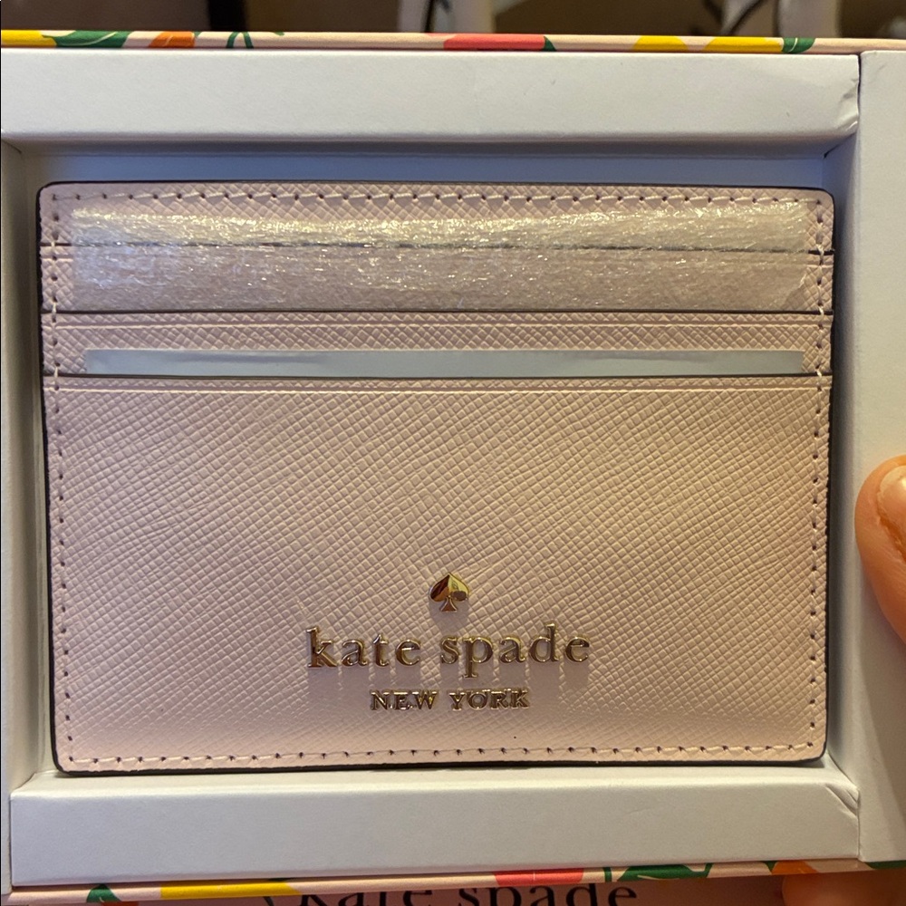 KATE SPADE New York Pink Leather Card Holder with Gold Logo